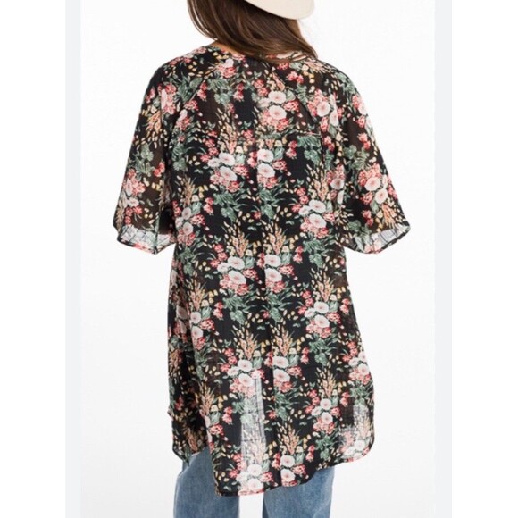 Umgee Sheer Floral Kimono Cardigan Cover-Up Bold‎ floral Print Fairycore XL/XXL - Picture 1 of 7
